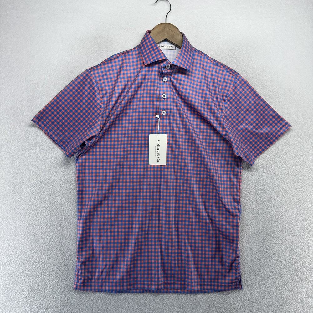 Collars & Co. Men’s Pink and Blue Check Polo Shirt - Picture 2 of 5